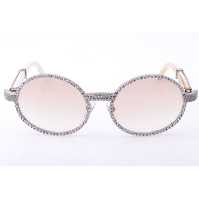 Cartier CT 7550178 New Full Diamond White Buffalo Sunglasses In Silver Brown - DesignerGu