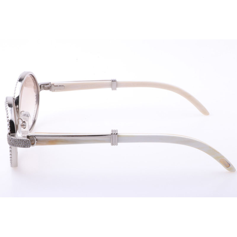 Cartier CT 7550178 New Full Diamond White Buffalo Sunglasses In Silver Brown - DesignerGu