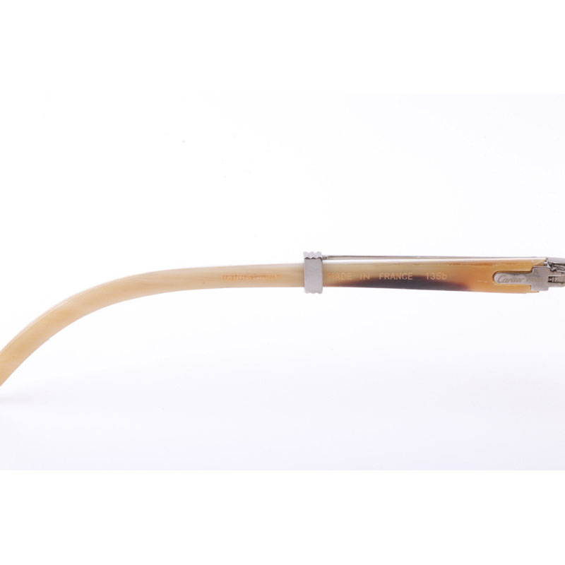 Cartier CT 7550178 New Full Diamond White Buffalo Sunglasses In Silver Brown - DesignerGu