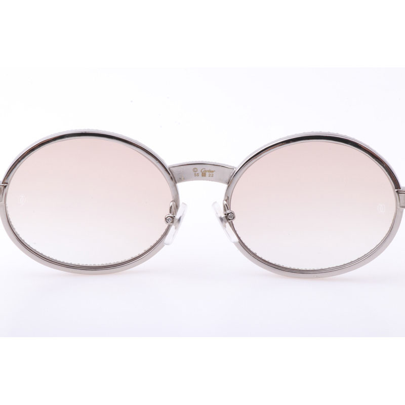 Cartier CT 7550178 New Full Diamond White Buffalo Sunglasses In Silver Brown - DesignerGu