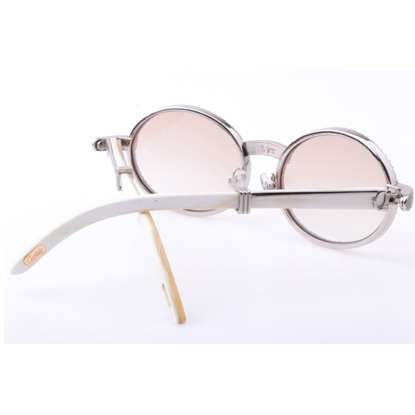 Cartier CT 7550178 New Full Diamond White Buffalo Sunglasses In Silver Brown - DesignerGu