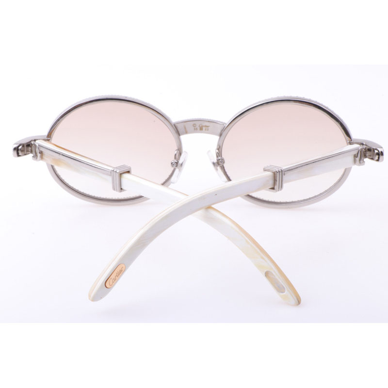 Cartier CT 7550178 New Full Diamond White Buffalo Sunglasses In Silver Brown - DesignerGu