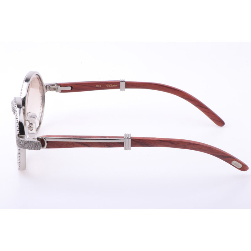 Cartier CT 7550178 New Full Diamond Wood Sunglasses In Silver Brown - DesignerGu