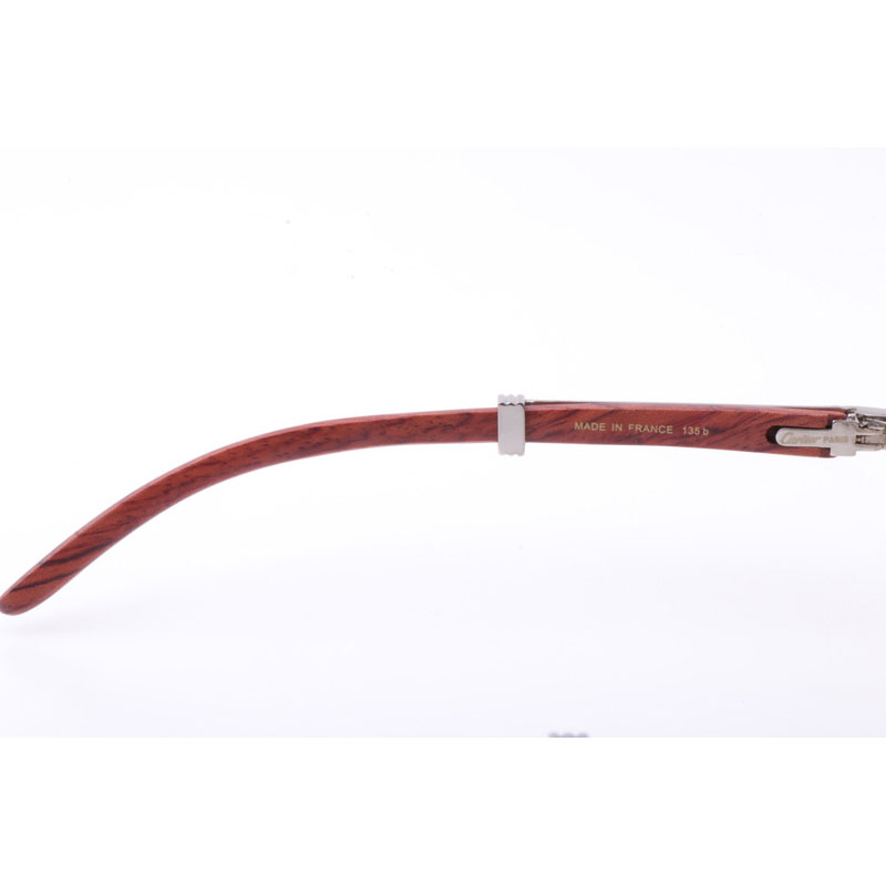 Cartier CT 7550178 New Full Diamond Wood Sunglasses In Silver Brown - DesignerGu