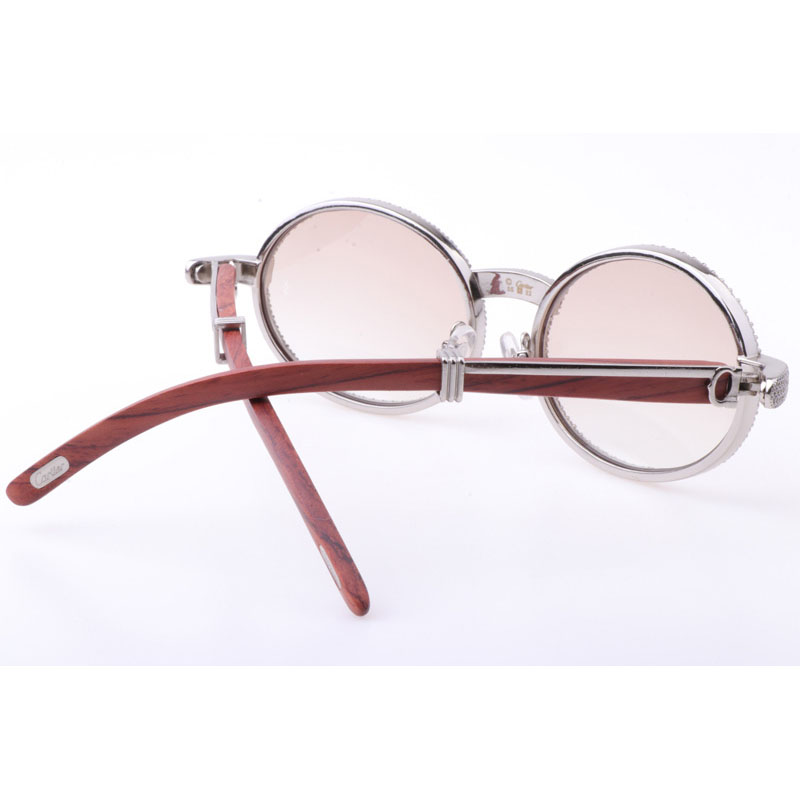 Cartier CT 7550178 New Full Diamond Wood Sunglasses In Silver Brown - DesignerGu
