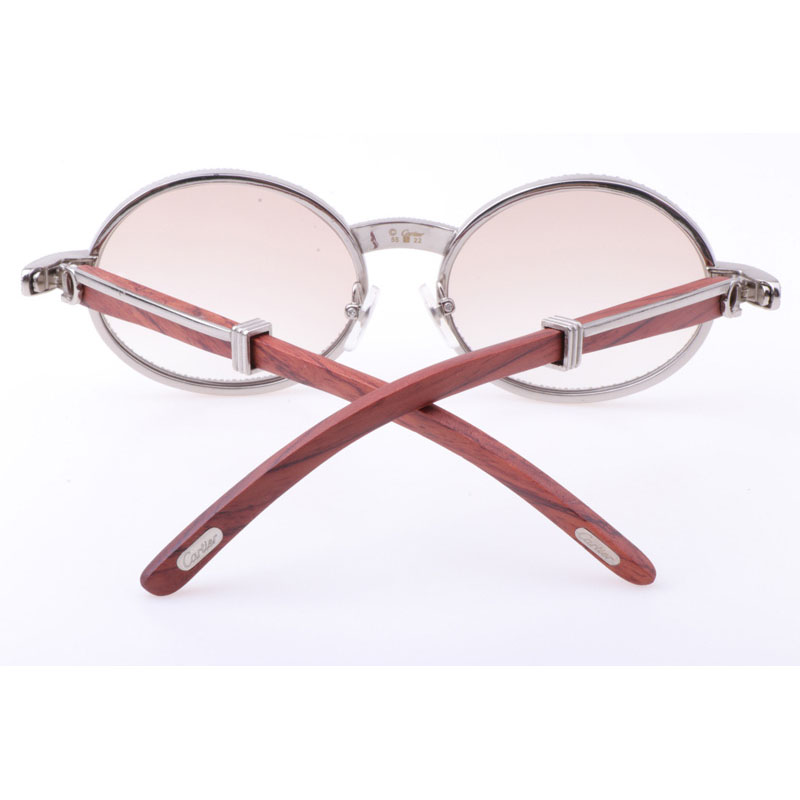 Cartier CT 7550178 New Full Diamond Wood Sunglasses In Silver Brown - DesignerGu