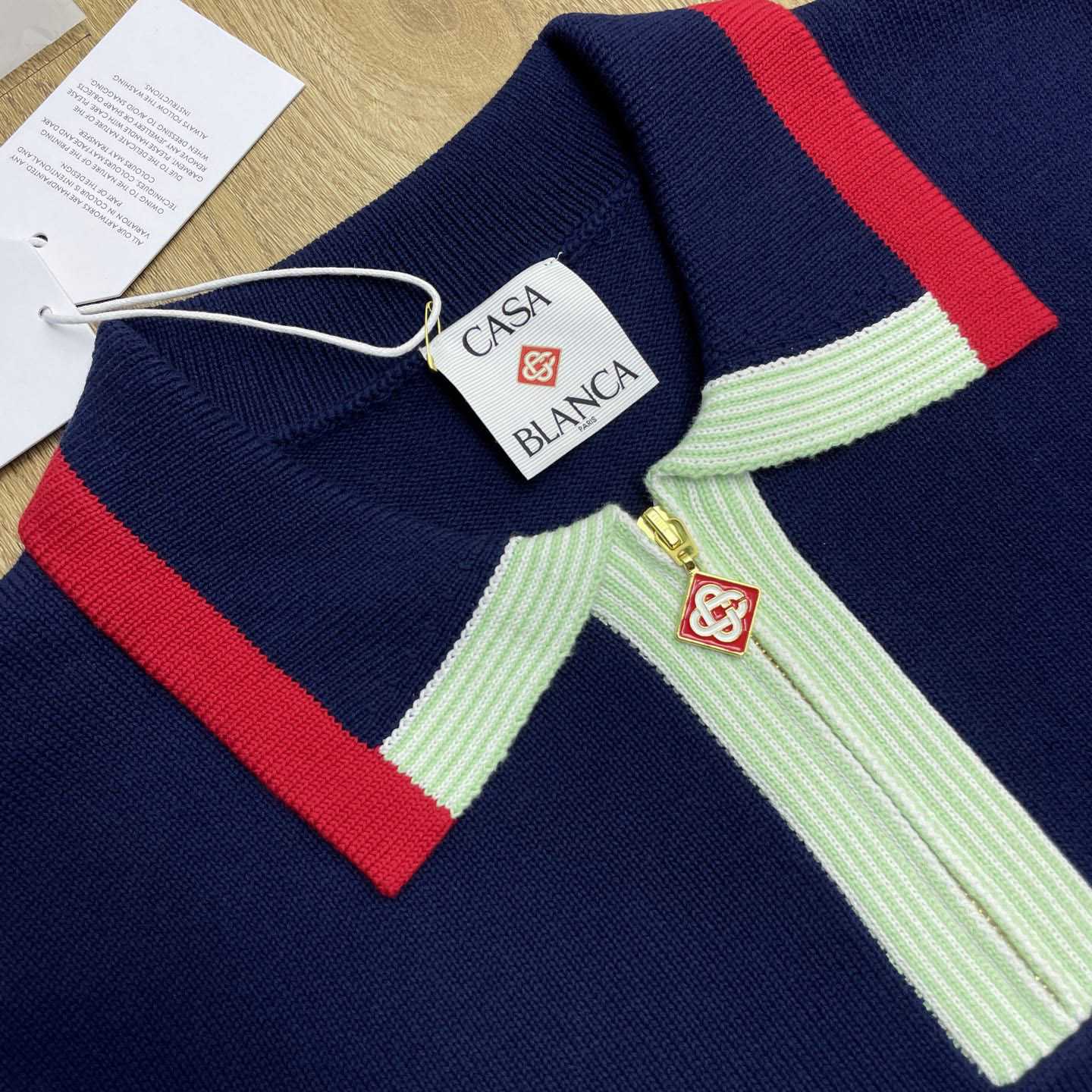 Casablanca Navy Merino Short Sleeve Polo Shirt D0205 - DesignerGu