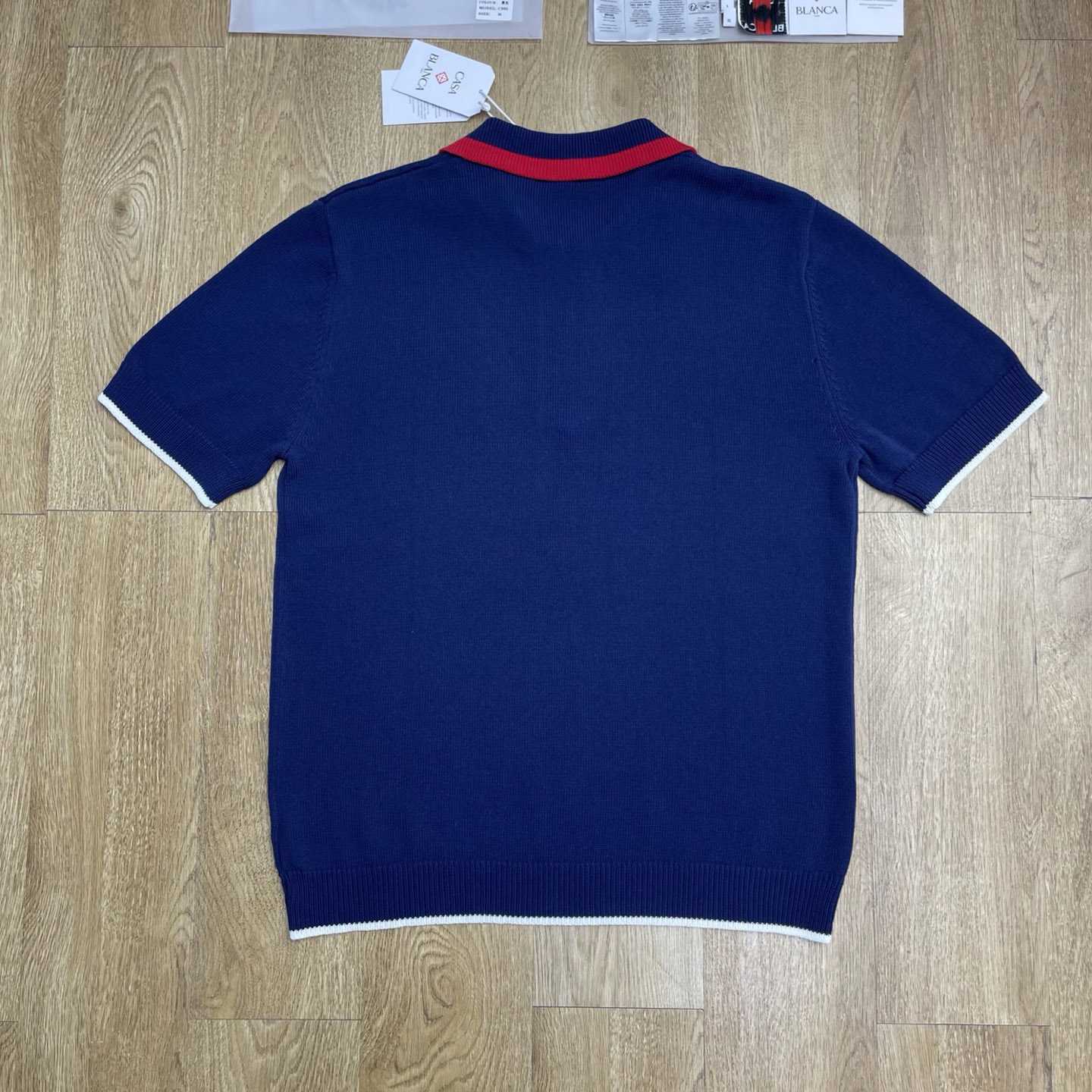 Casablanca Navy Merino Short Sleeve Polo Shirt D0205 - DesignerGu