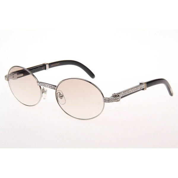 Cartier CT_7550178 Diamond Black Buffalo Sunglasses In Silver Gradient Brown - DesignerGu