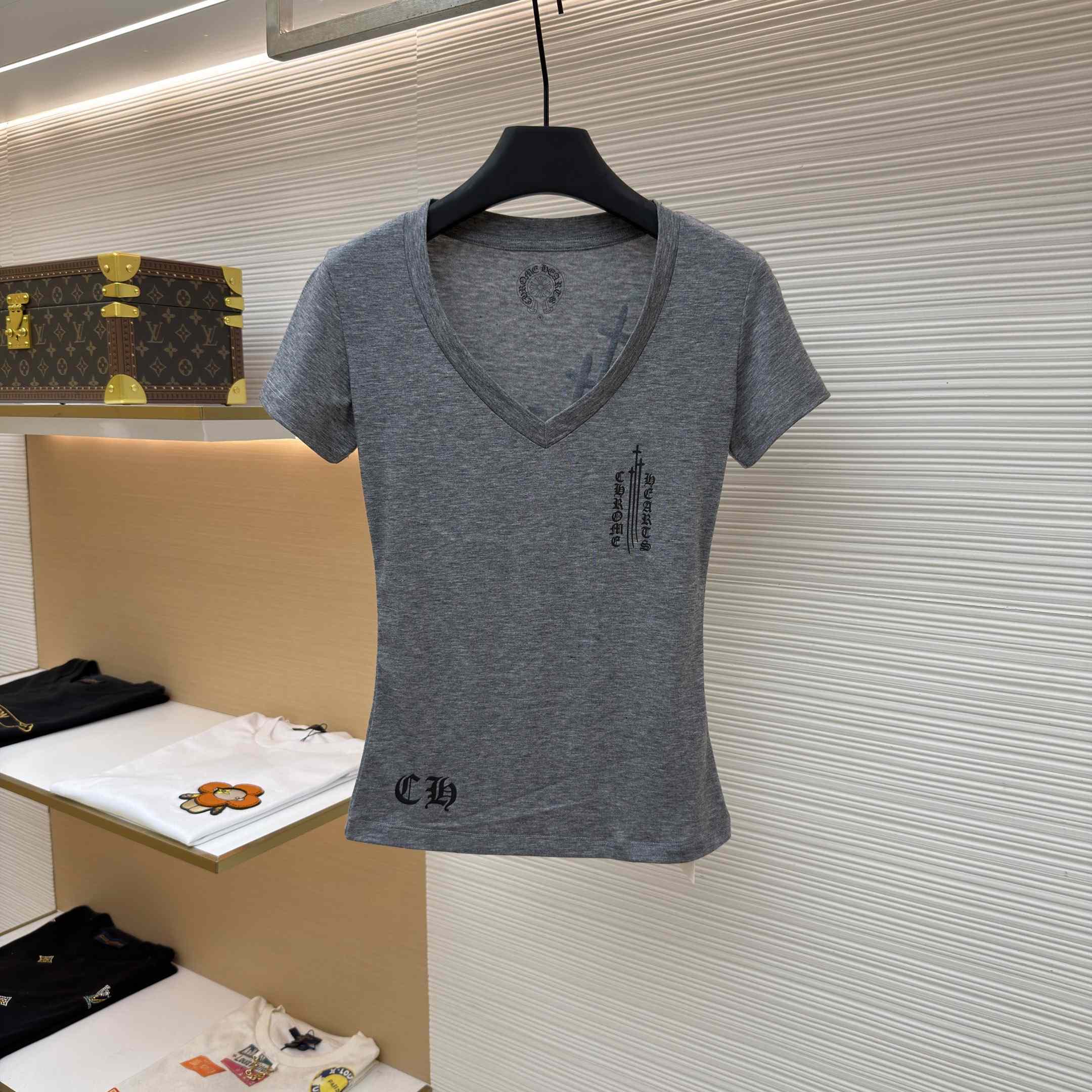 Chrome Hearts V Neck  T-Shirt 'Grey' - DesignerGu