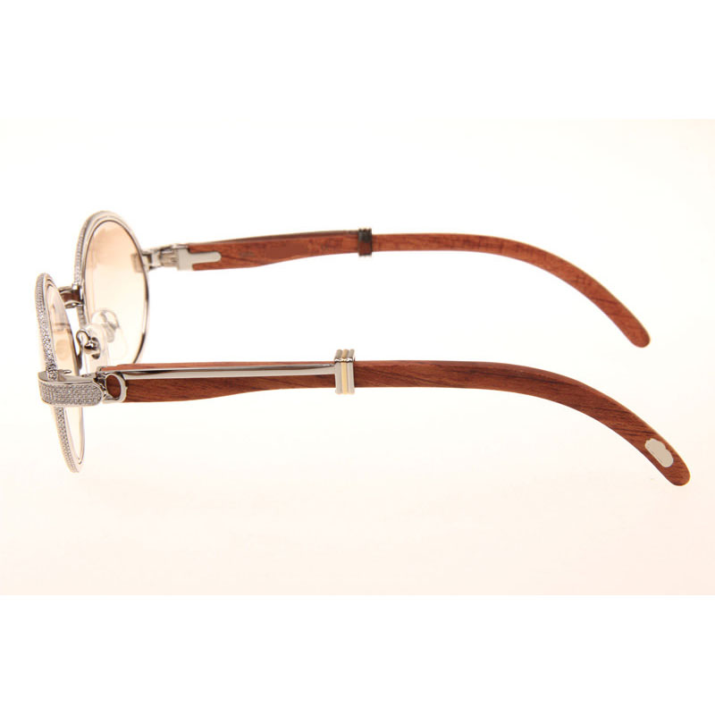 Cartier CT 7550178 Full Diamond Wood Sunglasses In Silver Brown - DesignerGu