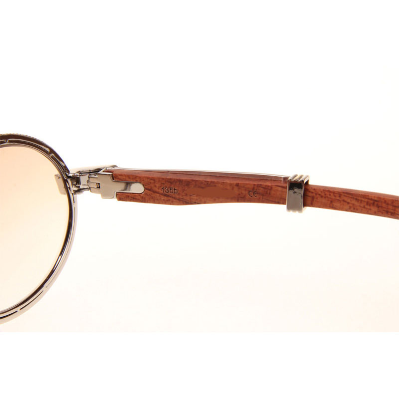 Cartier CT 7550178 Full Diamond Wood Sunglasses In Silver Brown - DesignerGu