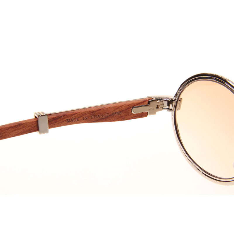 Cartier CT 7550178 Full Diamond Wood Sunglasses In Silver Brown - DesignerGu