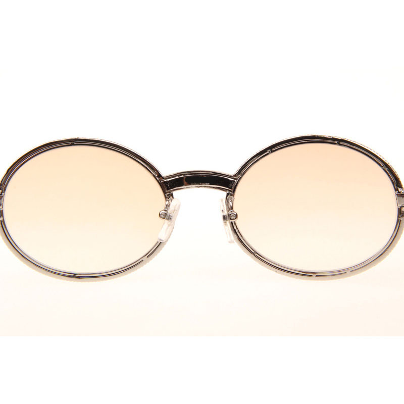 Cartier CT 7550178 Full Diamond Wood Sunglasses In Silver Brown - DesignerGu