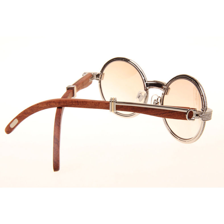 Cartier CT 7550178 Full Diamond Wood Sunglasses In Silver Brown - DesignerGu