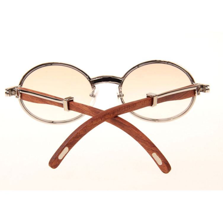 Cartier CT 7550178 Full Diamond Wood Sunglasses In Silver Brown - DesignerGu