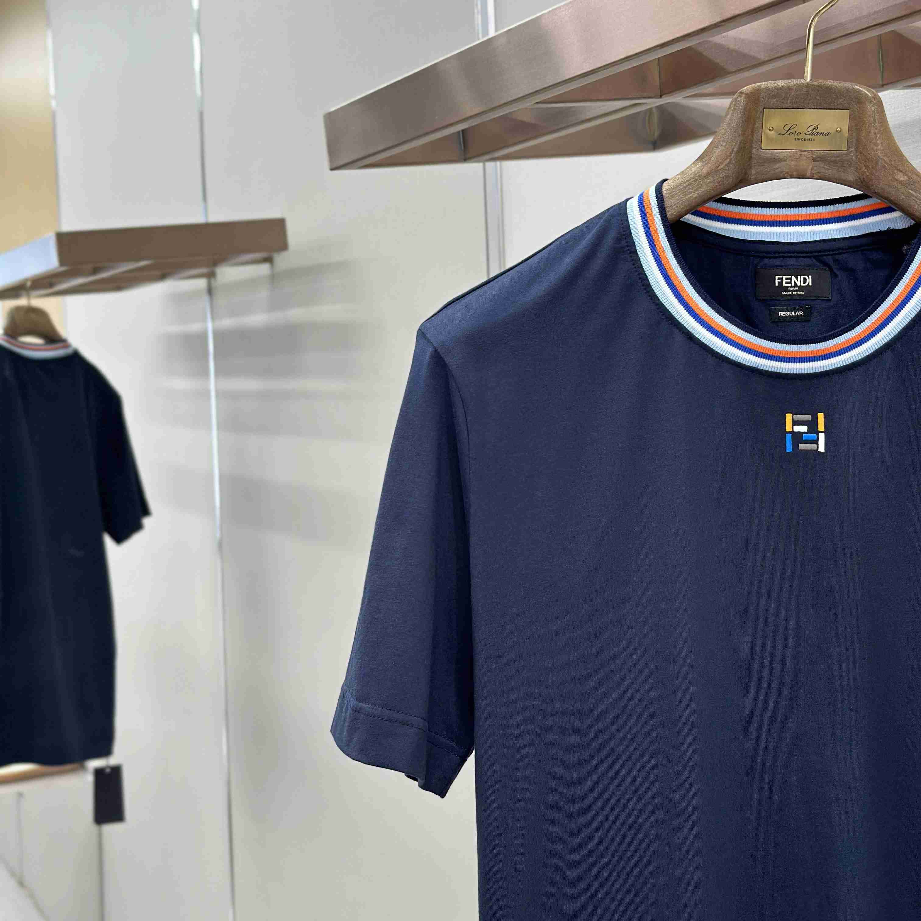Fendi Dark Blue Cotton T-shirt - DesignerGu