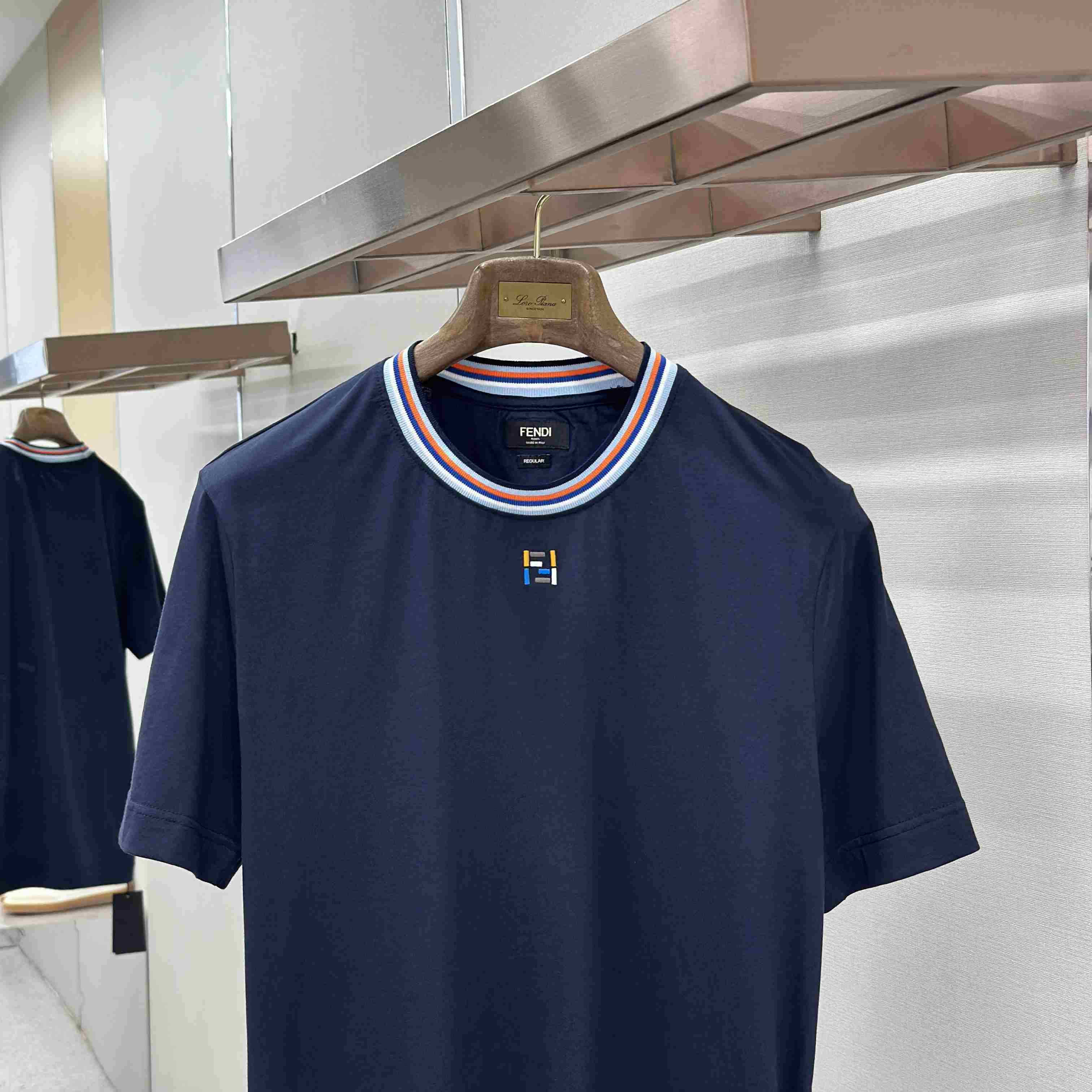 Fendi Dark Blue Cotton T-shirt - DesignerGu