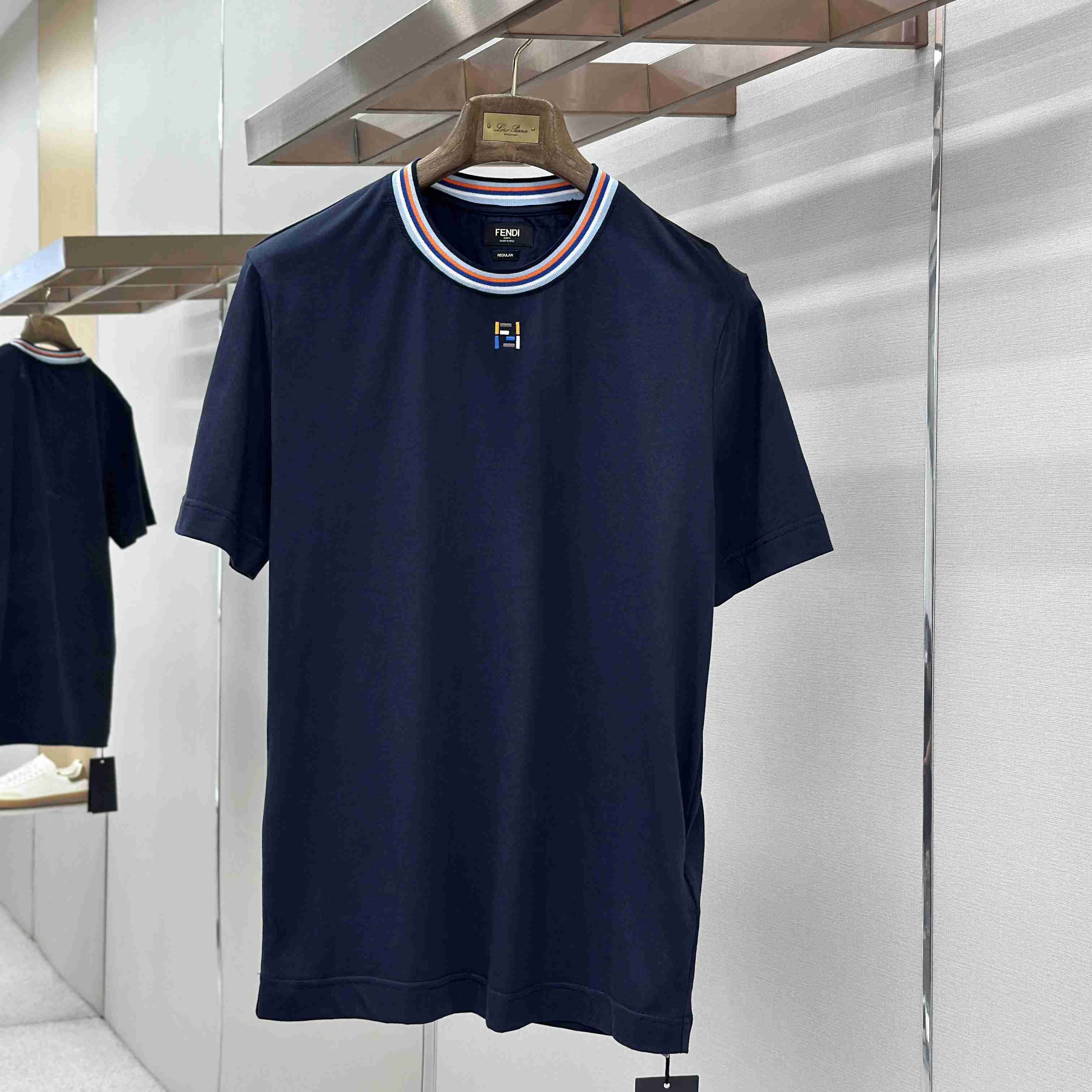 Fendi Dark Blue Cotton T-shirt - DesignerGu