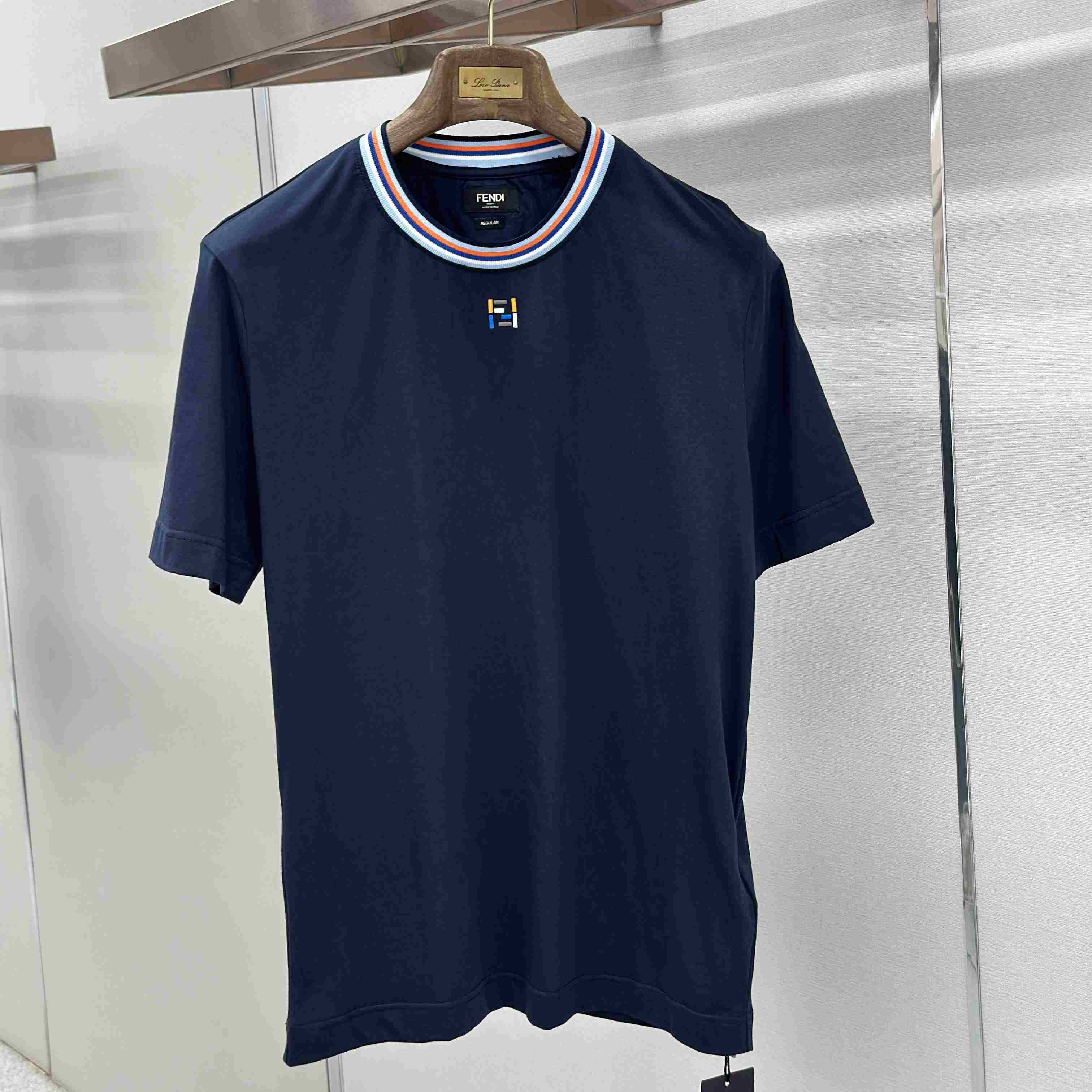 Fendi Dark Blue Cotton T-shirt - DesignerGu