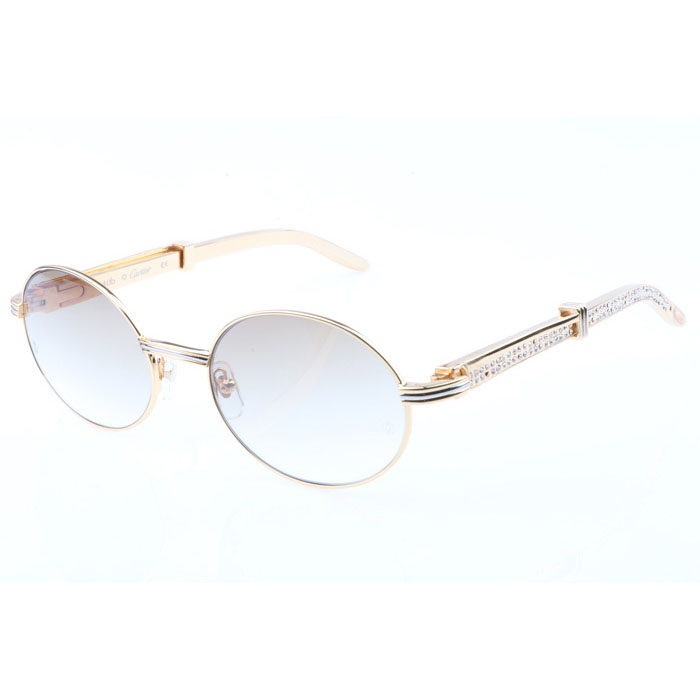 Cartier CT 7550178  Gold Stainless Steel Diamond Sunglasses In Gold Brown - DesignerGu