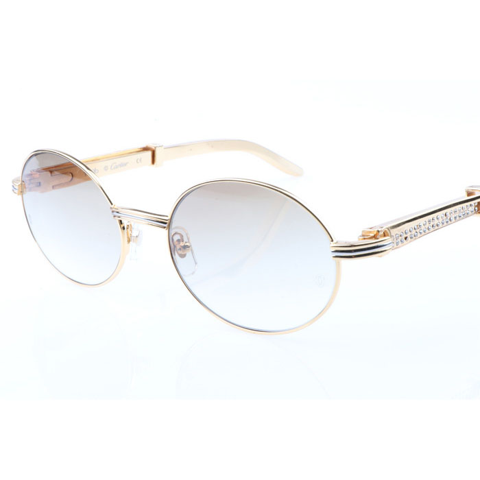 Cartier CT 7550178  Gold Stainless Steel Diamond Sunglasses In Gold Brown - DesignerGu