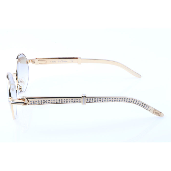 Cartier CT 7550178  Gold Stainless Steel Diamond Sunglasses In Gold Brown - DesignerGu