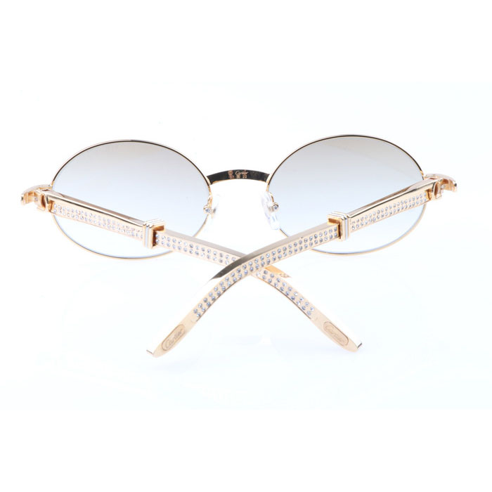 Cartier CT 7550178  Gold Stainless Steel Diamond Sunglasses In Gold Brown - DesignerGu