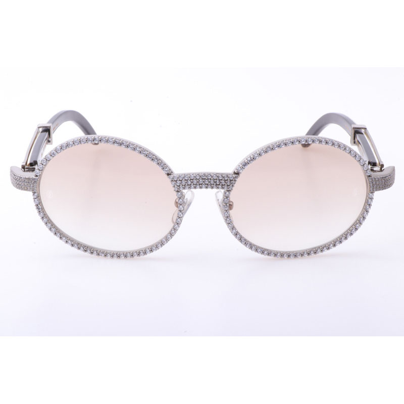 Cartier CT 7550178 New Full Diamond White Mix Black Buffalo Sunglasses In Silver Brown - DesignerGu