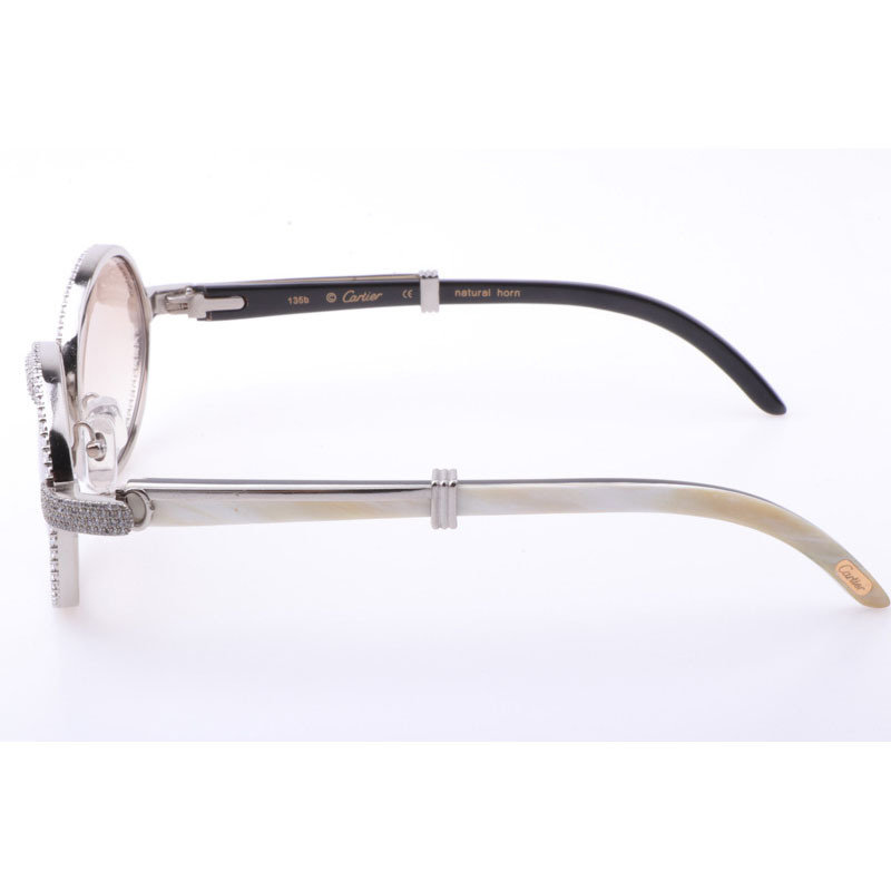 Cartier CT 7550178 New Full Diamond White Mix Black Buffalo Sunglasses In Silver Brown - DesignerGu