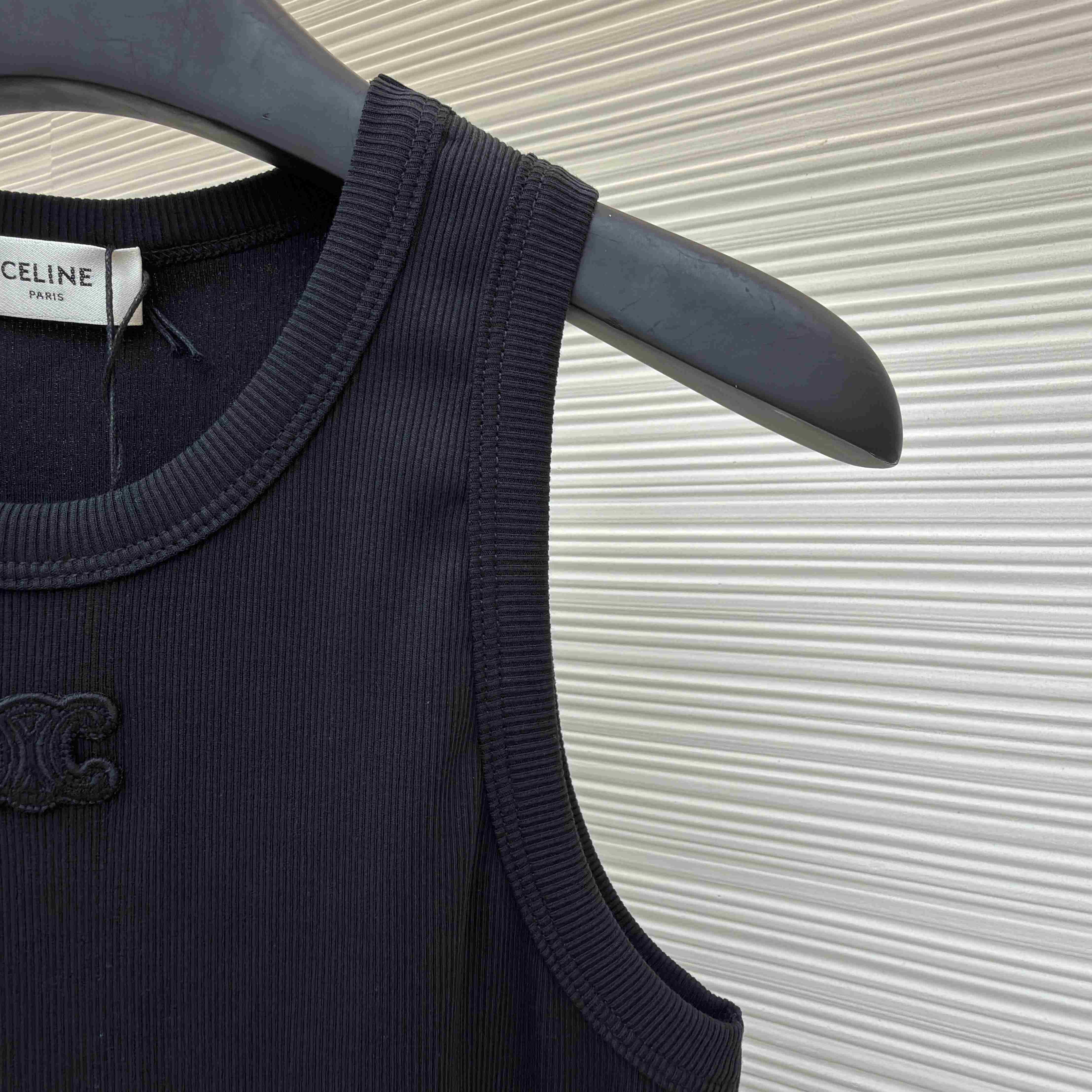 Celine Triomphe Tank Top In Ribbed Cotton - DesignerGu