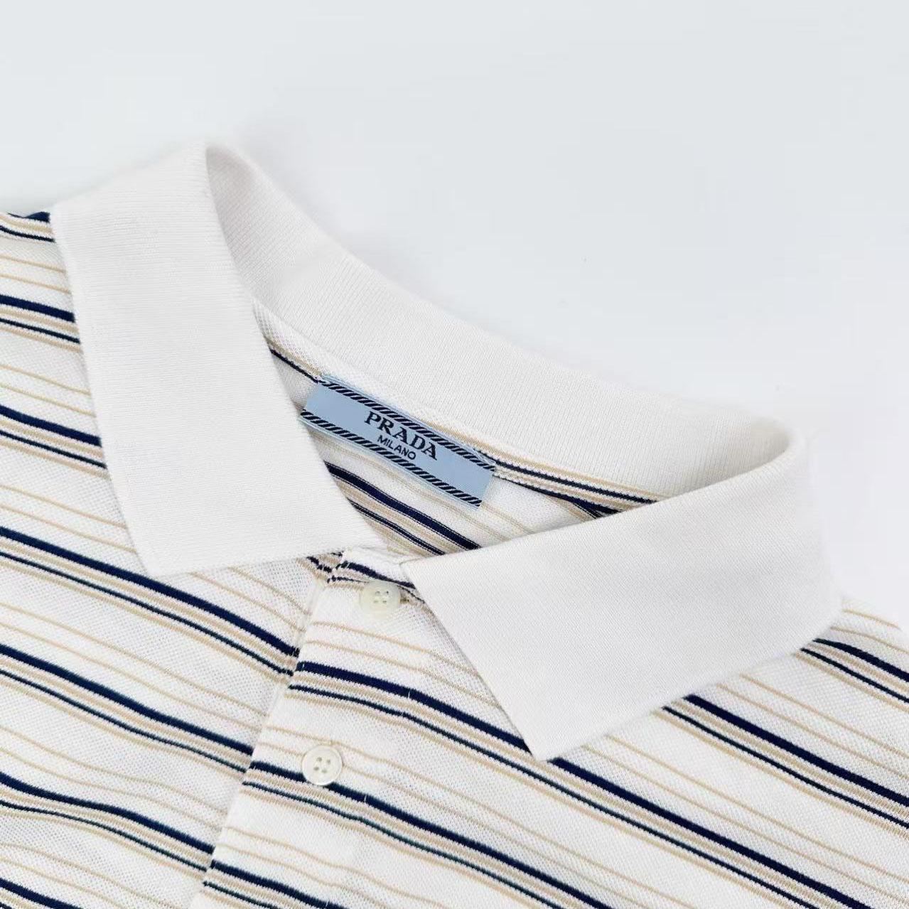Prada Striped Piqué Polo Shirt - DesignerGu