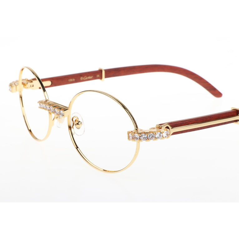 Cartier CT 7550178 New Diamond Wood Eyeglasses In Gold - DesignerGu