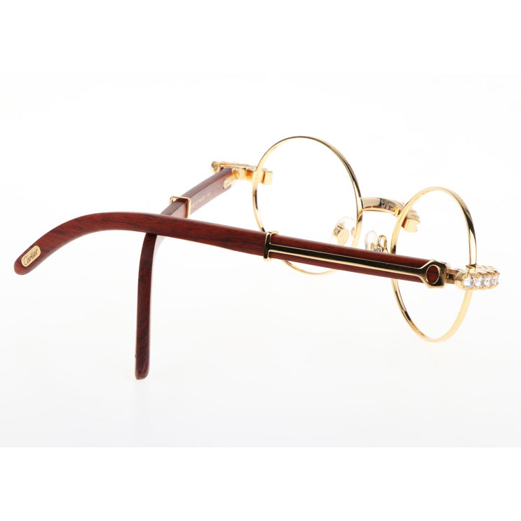 Cartier CT 7550178 New Diamond Wood Eyeglasses In Gold - DesignerGu