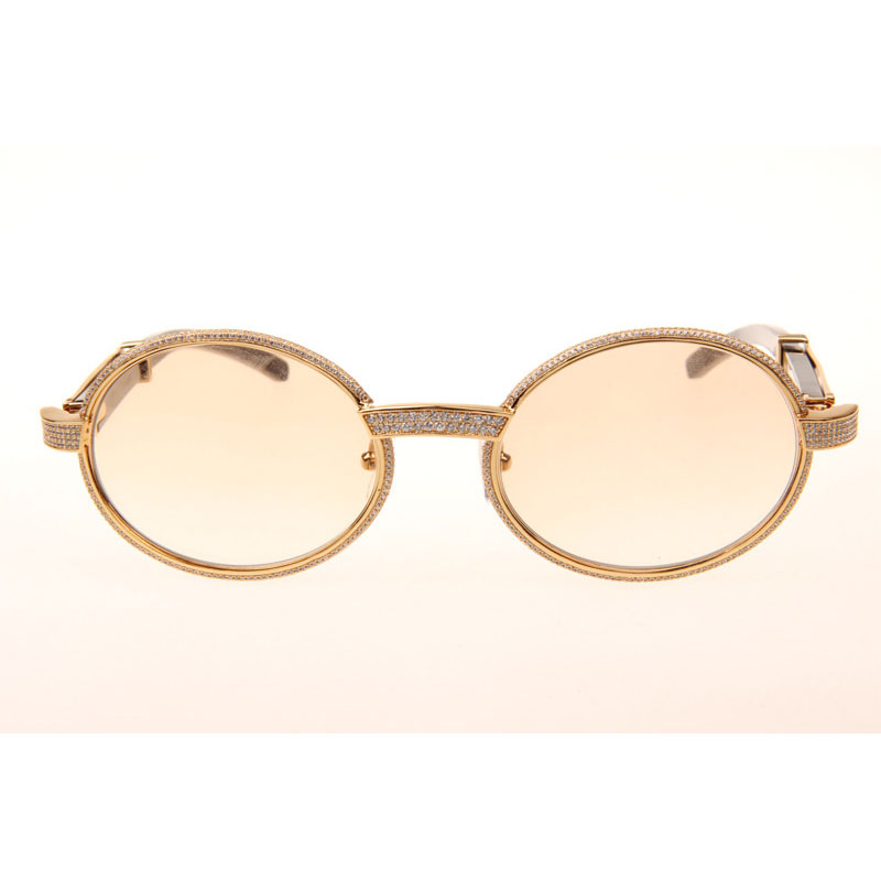 Cartier CT 7550178 Full Diamond Black Buffalo Sunglasses In Gold Brown - DesignerGu