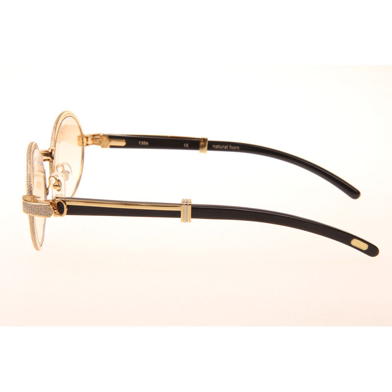 Cartier CT 7550178 Full Diamond Black Buffalo Sunglasses In Gold Brown - DesignerGu