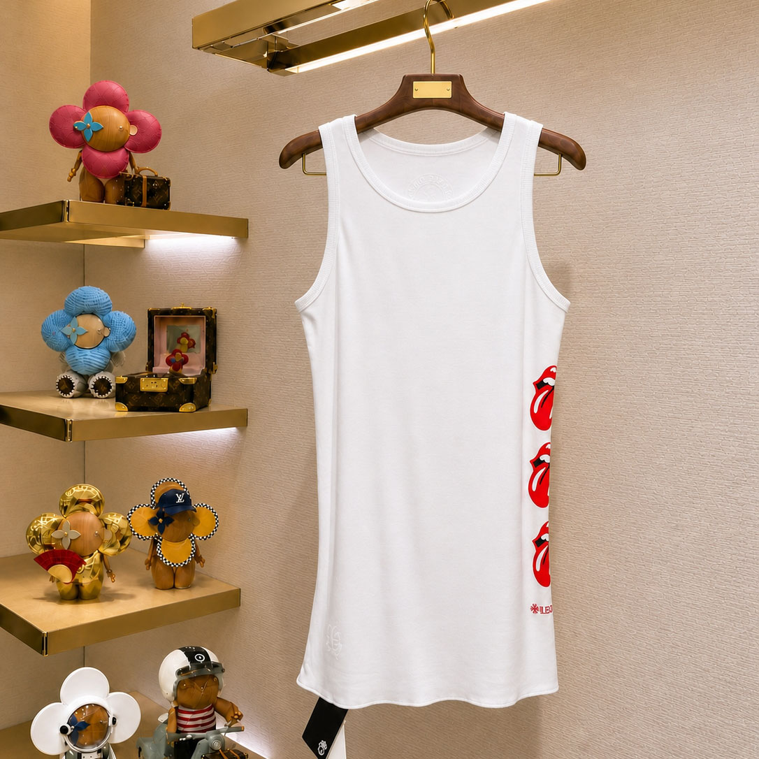 Chrome Hearts Rolling Stones Scroll Label Rib Tank Top - DesignerGu