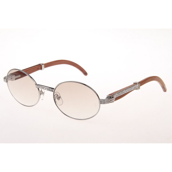 Cartier CT 7550178 Diamond Wood Sunglasses In Silver Gradient Brown - DesignerGu