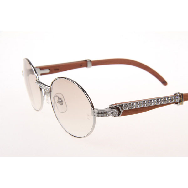 Cartier CT 7550178 Diamond Wood Sunglasses In Silver Gradient Brown - DesignerGu