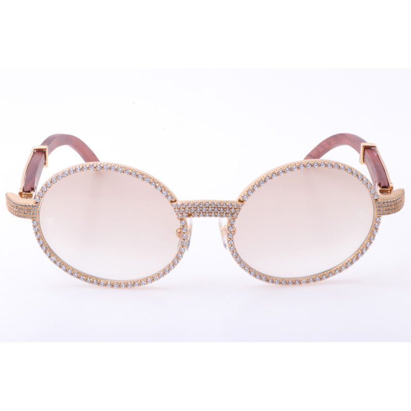 Cartier CT 7550178 New Full Diamond Wood Sunglasses In Gold Brown - DesignerGu