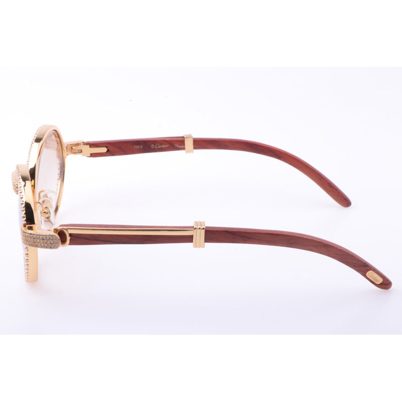 Cartier CT 7550178 New Full Diamond Wood Sunglasses In Gold Brown - DesignerGu