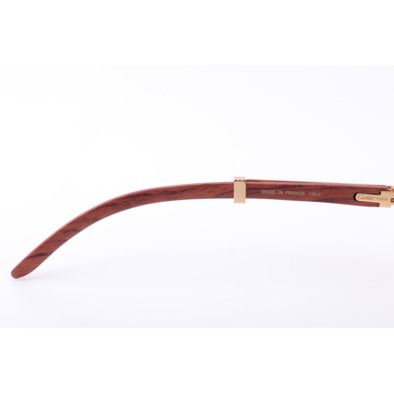 Cartier CT 7550178 New Full Diamond Wood Sunglasses In Gold Brown - DesignerGu
