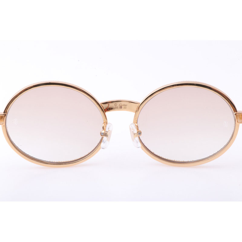 Cartier CT 7550178 New Full Diamond Wood Sunglasses In Gold Brown - DesignerGu