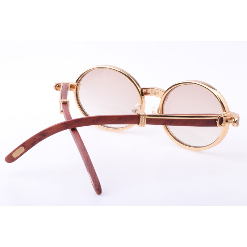 Cartier CT 7550178 New Full Diamond Wood Sunglasses In Gold Brown - DesignerGu