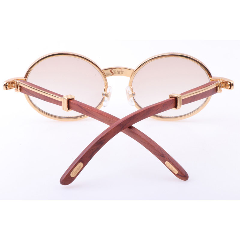 Cartier CT 7550178 New Full Diamond Wood Sunglasses In Gold Brown - DesignerGu