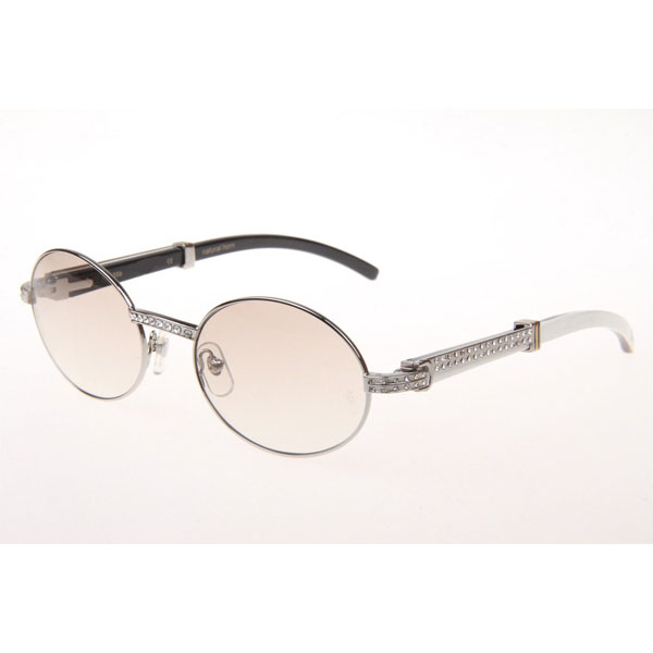 Cartier CT 7550178 Diamond White Mix Black Buffalo Sunglasses In Silver Gradient Brown - DesignerGu