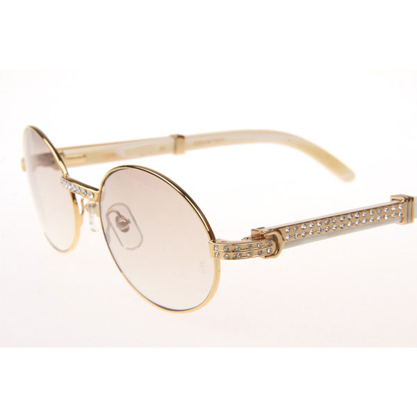 Cartier CT 7550178 Diamond White Buffalo Sunglasses In Gold Gradient Brown - DesignerGu