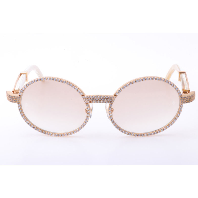 Cartier CT 7550178 New Full Diamond White Buffalo Sunglasses In Gold Brown - DesignerGu