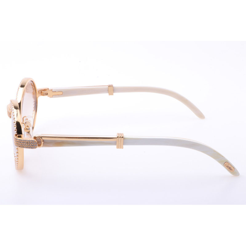 Cartier CT 7550178 New Full Diamond White Buffalo Sunglasses In Gold Brown - DesignerGu