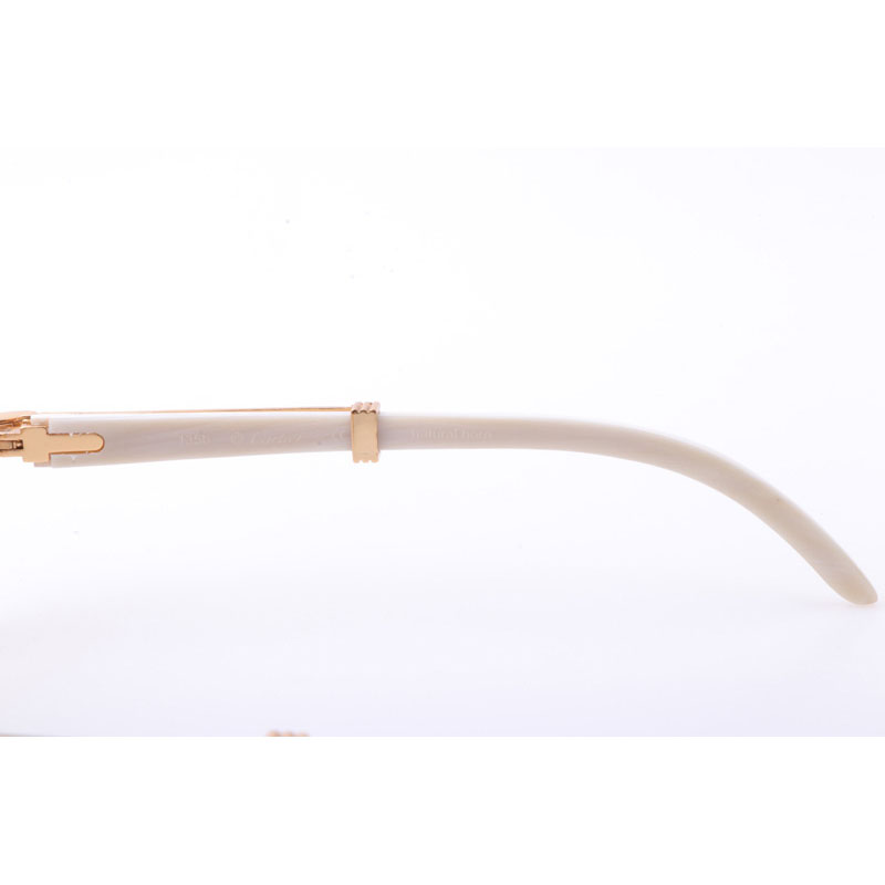 Cartier CT 7550178 New Full Diamond White Buffalo Sunglasses In Gold Brown - DesignerGu